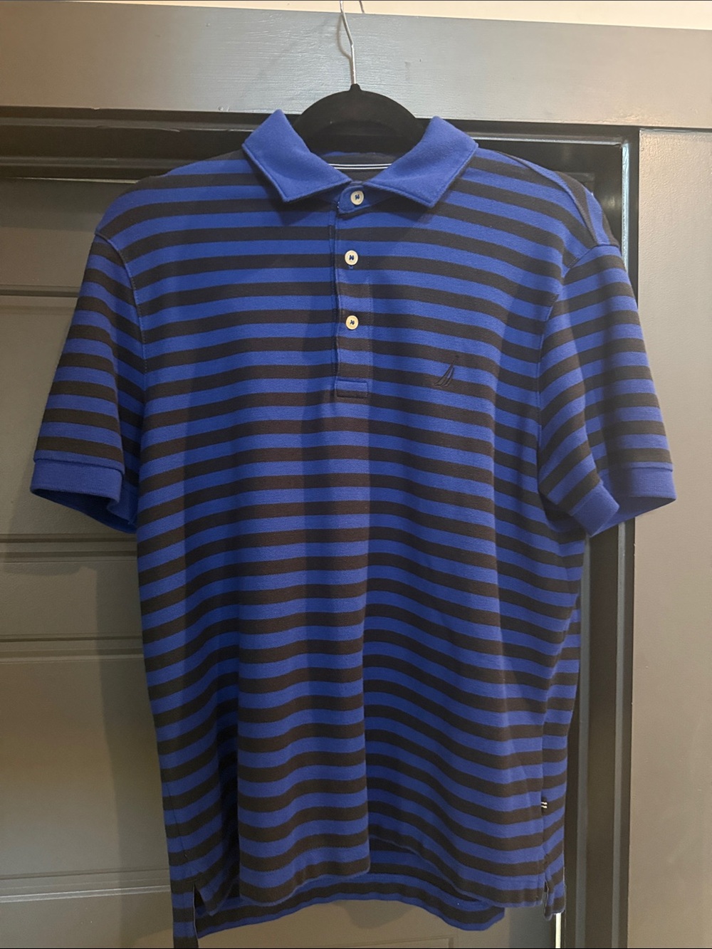 Nautica Blue and Black Striped Polo